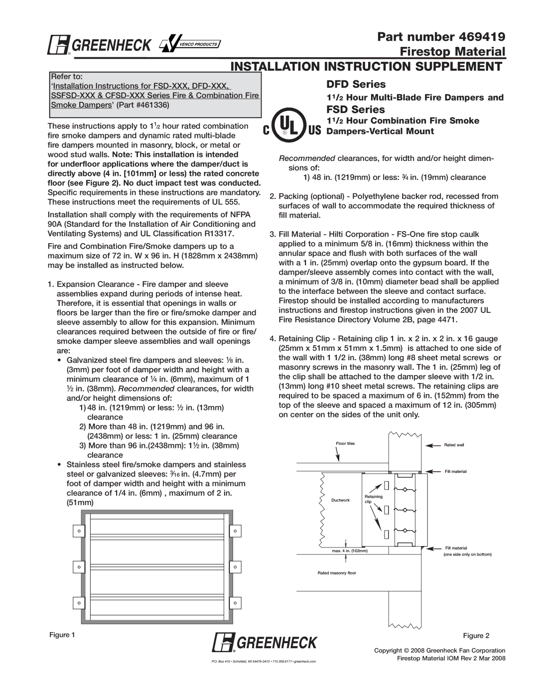 Greenheck Fan DFD Series installation instructions INSTALLATION INSTRUCTION Supplement, FSD Series 